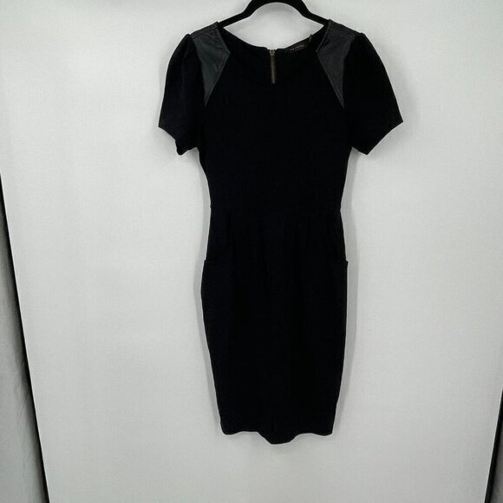 The Limited Dress XS Womens Black Short Cap Sleeves Faux Leather Casual Sheath